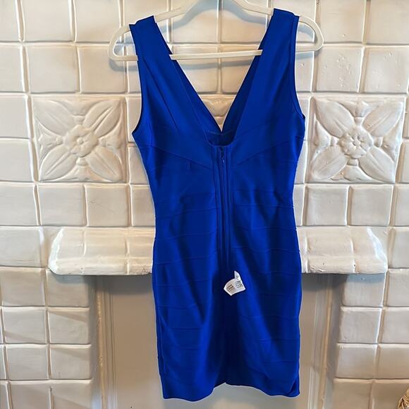Herve Leger Blue Sleeveless Bandage Mini Dress Size Large New Retails $790 - Picture 4 of 9